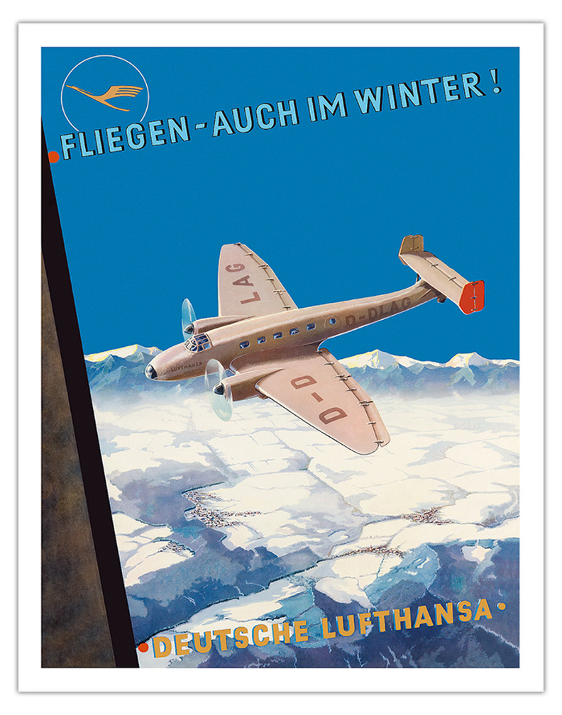 Fly Even in Winter - Deutsche Lufthansa - Vintage German Airline Travel Poster - Picture 2 of 23