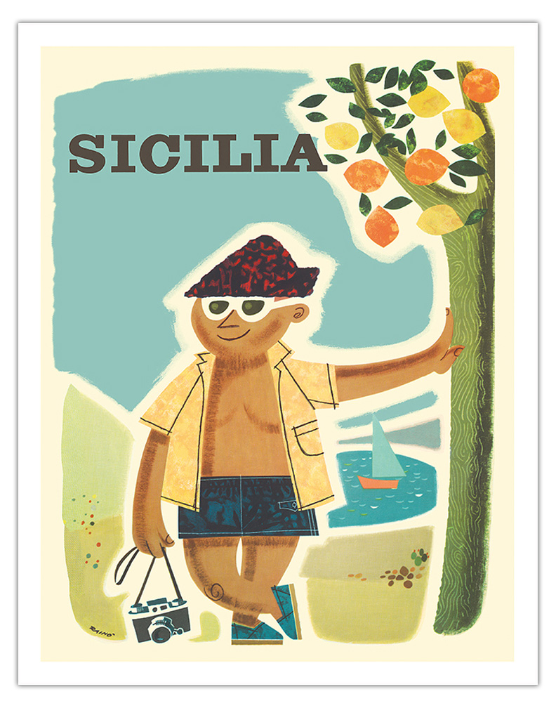 Sicily (Sicilia) Italy - Vintage Travel Poster by Rain� 1957 - Picture 2 of 25