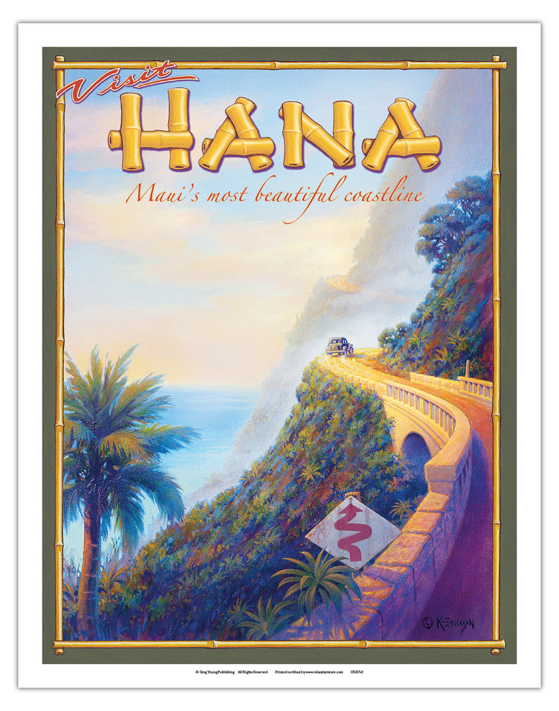 Visit Hana Maui Hawaii - Vintage Hawaiian Travel Poster by Kerne Erickson - Picture 2 of 25