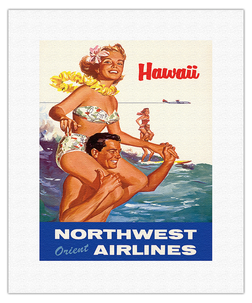 Hawaii - Northwest Orient Airlines - Vintage Airline Travel Poster c.1960s - Picture 3 of 22