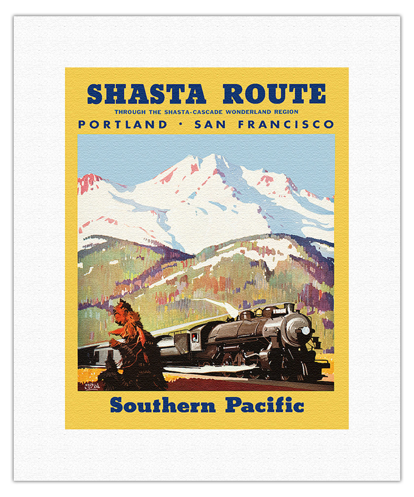 Shasta Route - Vintage Southern Pacific Railroad Travel Poster by M Logan 1933 - Picture 8 of 25