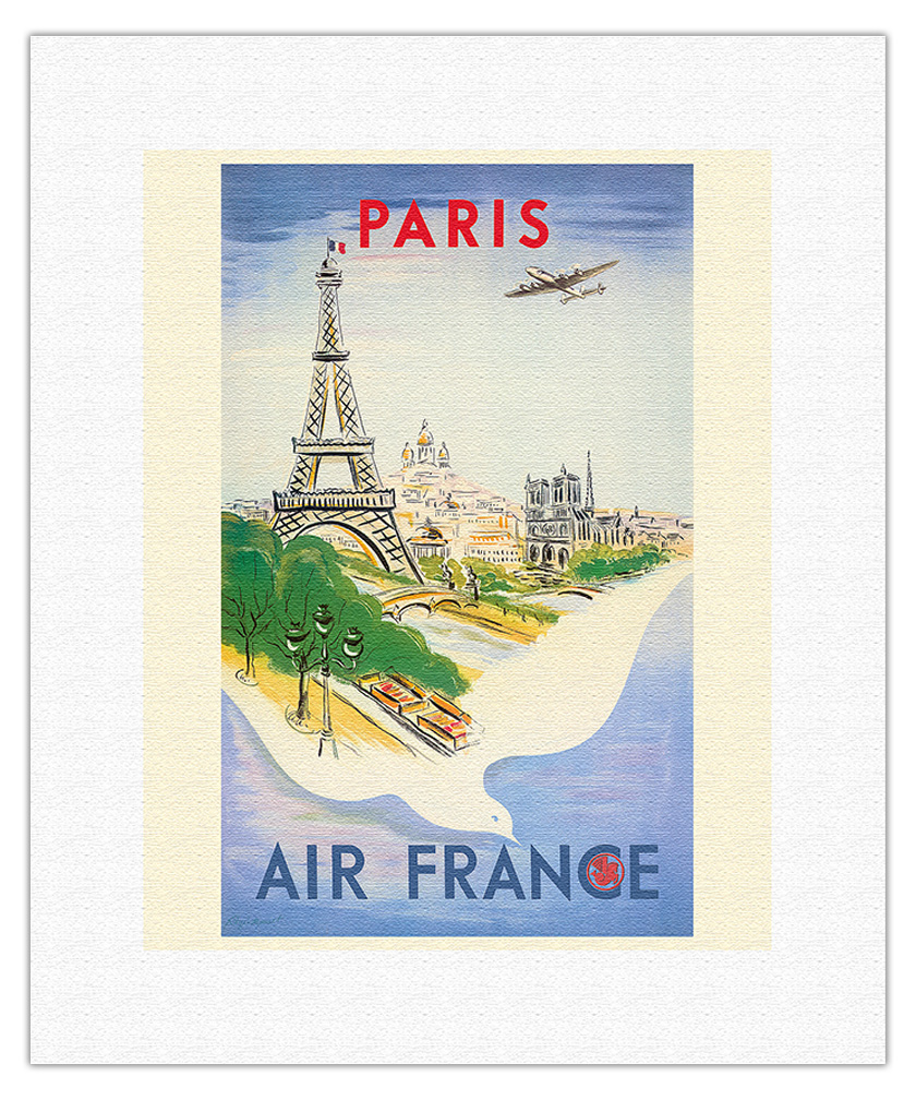 Paris - Eiffel Tower - Vintage Air France Travel Poster by R�gis Manset 1947 - Picture 7 of 23