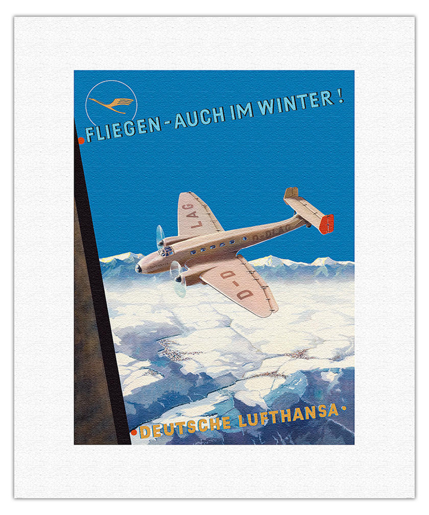 Fly Even in Winter - Deutsche Lufthansa - Vintage German Airline Travel Poster - Picture 3 of 23