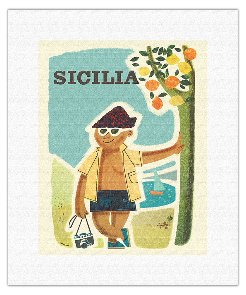 Sicily (Sicilia) Italy - Vintage Travel Poster by Rain� 1957 - Picture 8 of 25