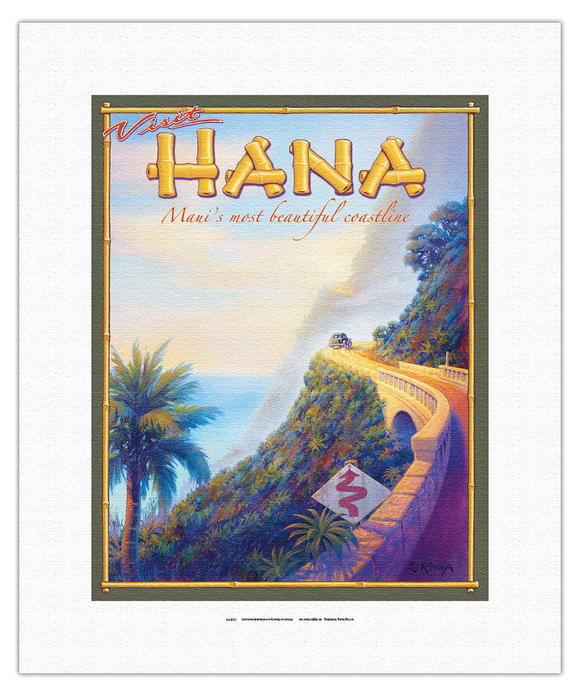 Visit Hana Maui Hawaii - Vintage Hawaiian Travel Poster by Kerne Erickson - Picture 8 of 25