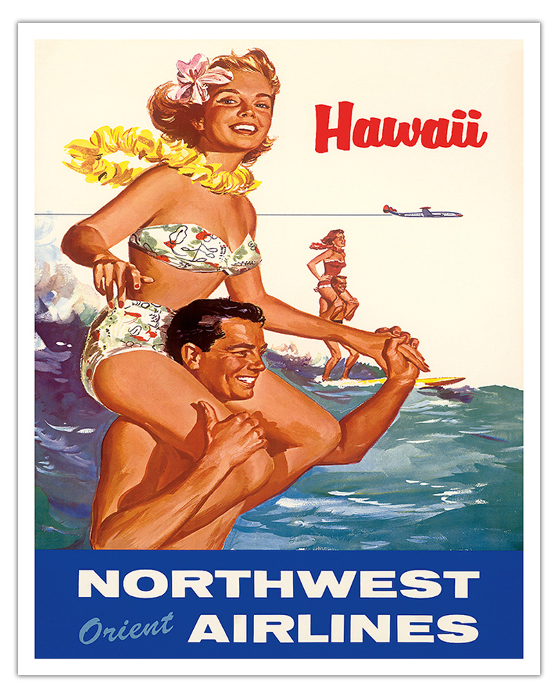 Hawaii - Northwest Orient Airlines - Vintage Airline Travel Poster c.1960s - Picture 4 of 22