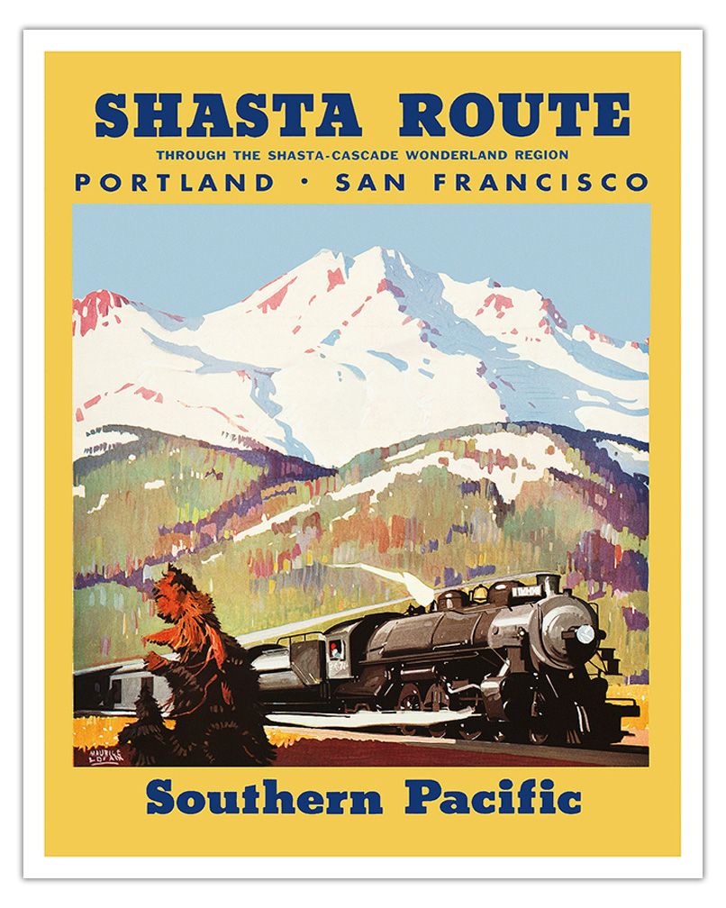 Shasta Route - Vintage Southern Pacific Railroad Travel Poster by M Logan 1933 - Picture 3 of 25