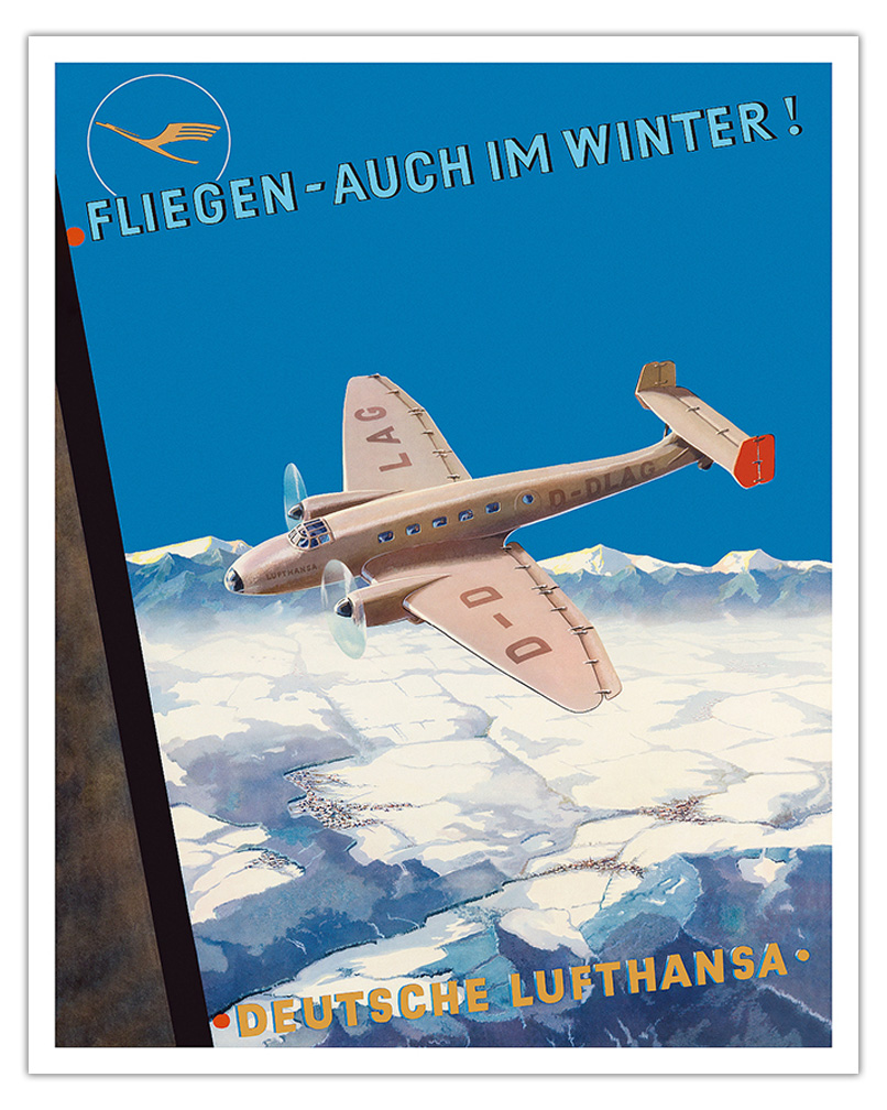 Fly Even in Winter - Deutsche Lufthansa - Vintage German Airline Travel Poster - Picture 4 of 23