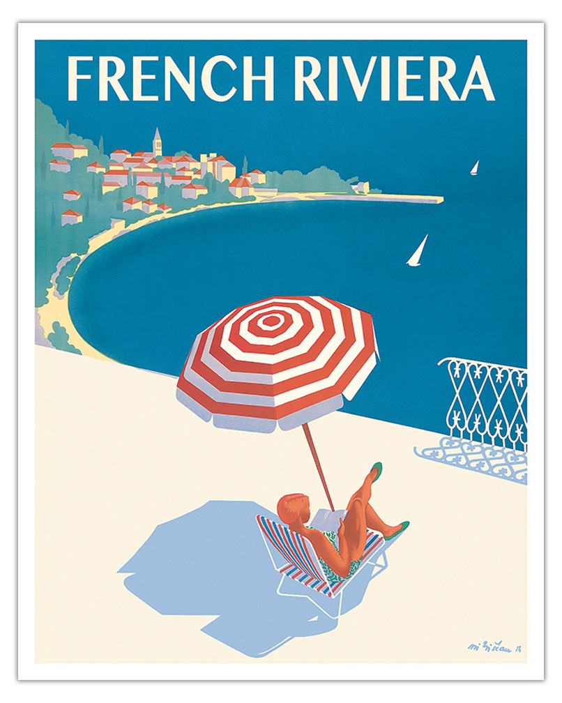 French Riviera - Cote d'Azur France - Vintage Travel Poster by Bernard  Villemot