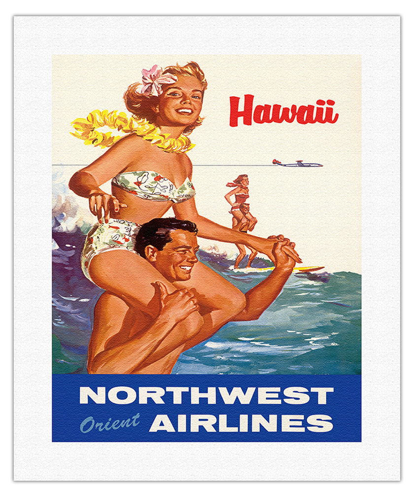 Hawaii - Northwest Orient Airlines - Vintage Airline Travel Poster c.1960s - Picture 5 of 22