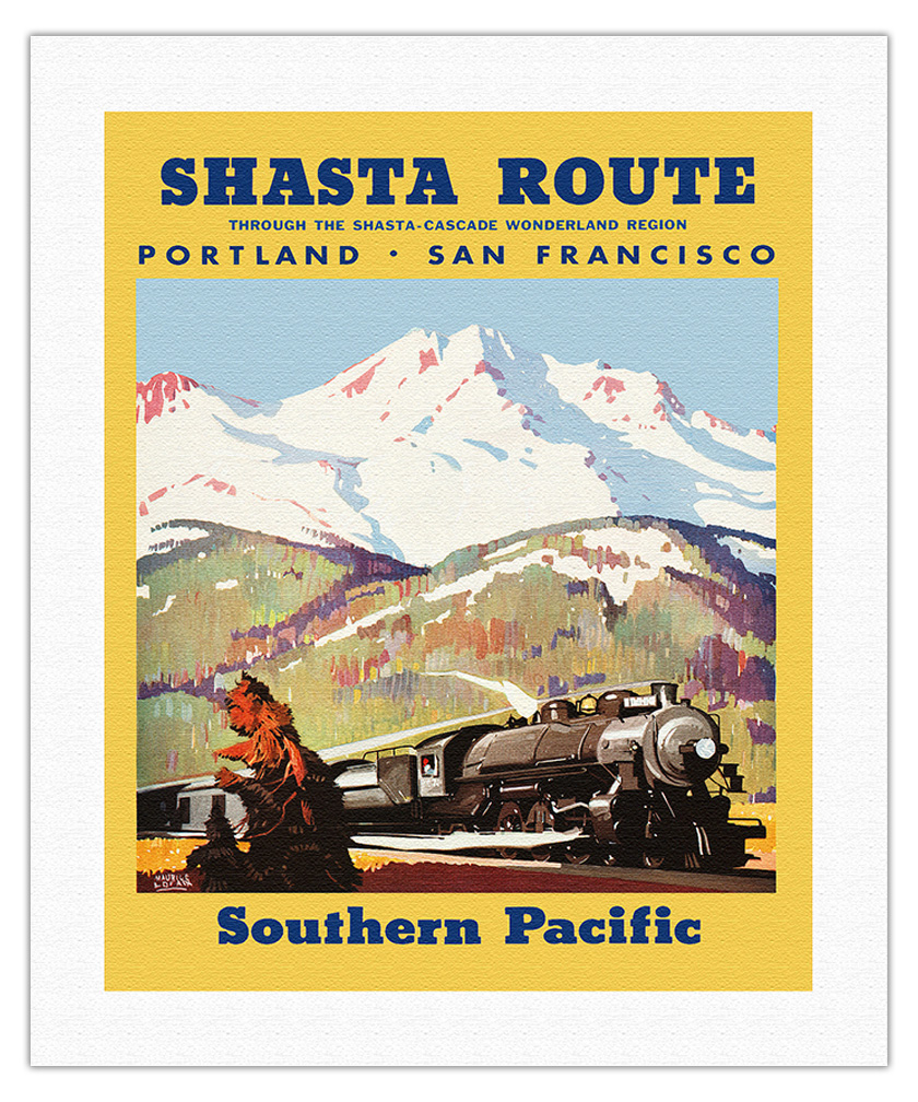 Shasta Route - Vintage Southern Pacific Railroad Travel Poster by M Logan 1933 - Picture 9 of 25