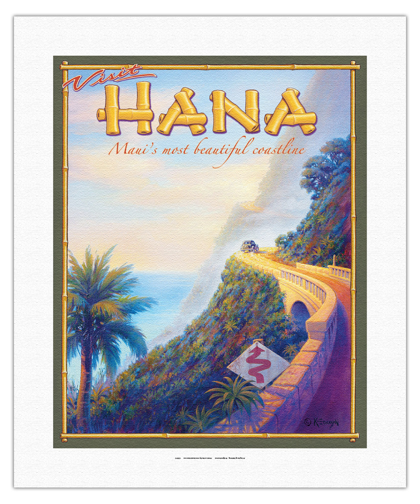 Visit Hana Maui Hawaii - Vintage Hawaiian Travel Poster by Kerne Erickson - Picture 9 of 25