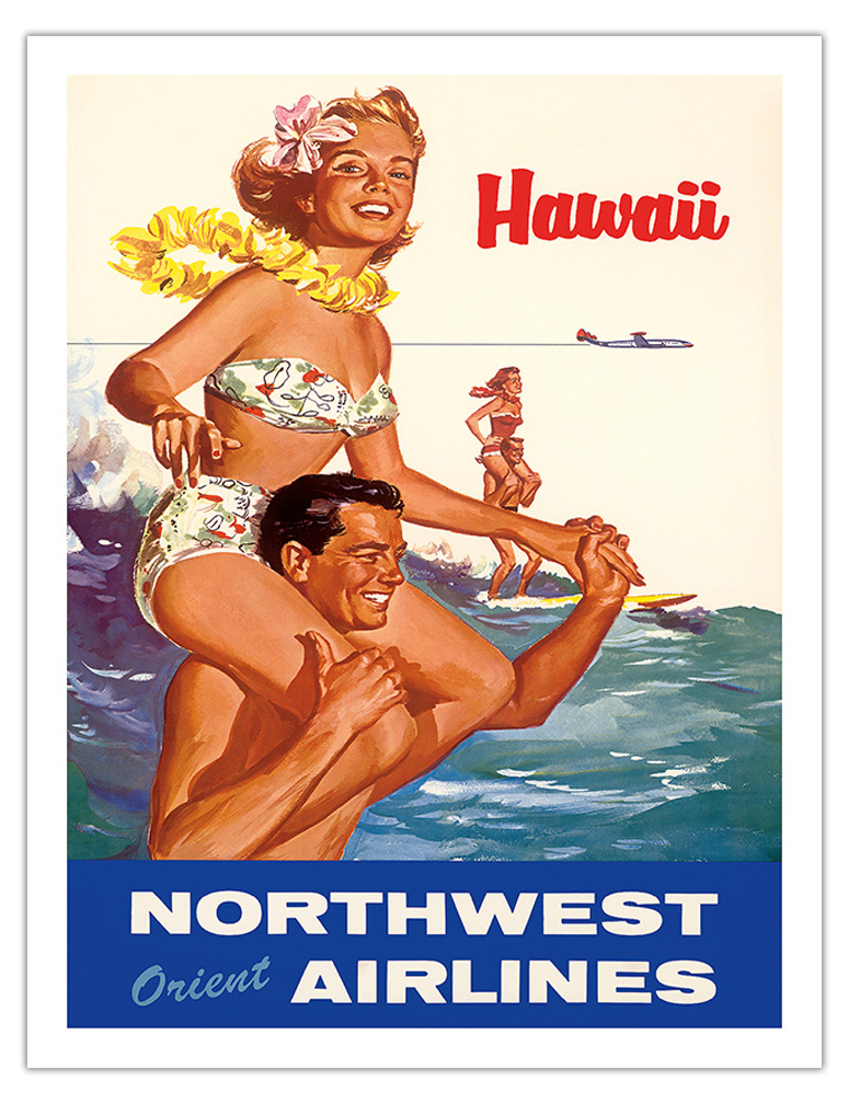 Hawaii - Northwest Orient Airlines - Vintage Airline Travel Poster c.1960s - Picture 6 of 22