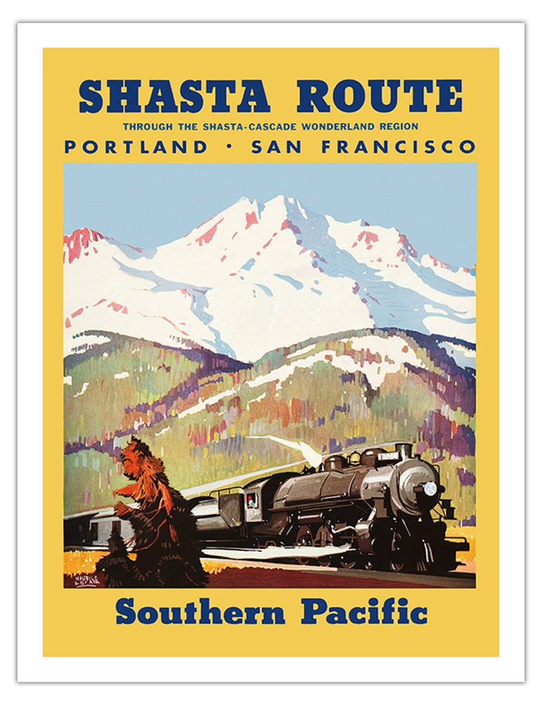 Shasta Route - Vintage Southern Pacific Railroad Travel Poster by M Logan 1933 - Picture 4 of 25