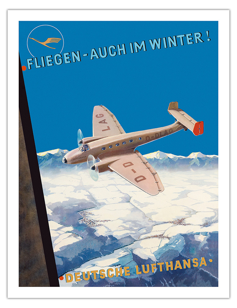 Fly Even in Winter - Deutsche Lufthansa - Vintage German Airline Travel Poster - Picture 6 of 23