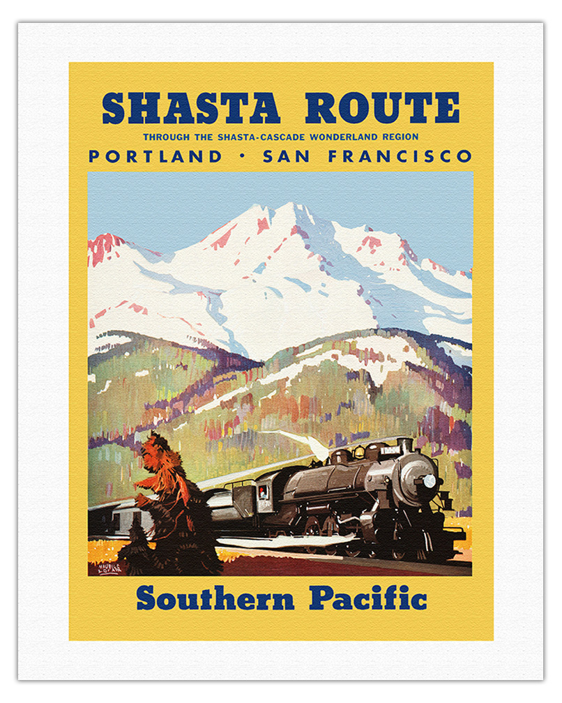Shasta Route - Vintage Southern Pacific Railroad Travel Poster by M Logan 1933 - Picture 10 of 25