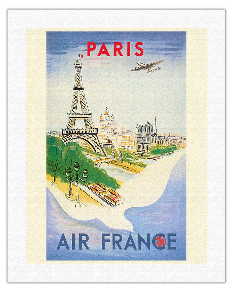 Paris - Eiffel Tower - Vintage Air France Travel Poster by R�gis Manset 1947 - Picture 9 of 23