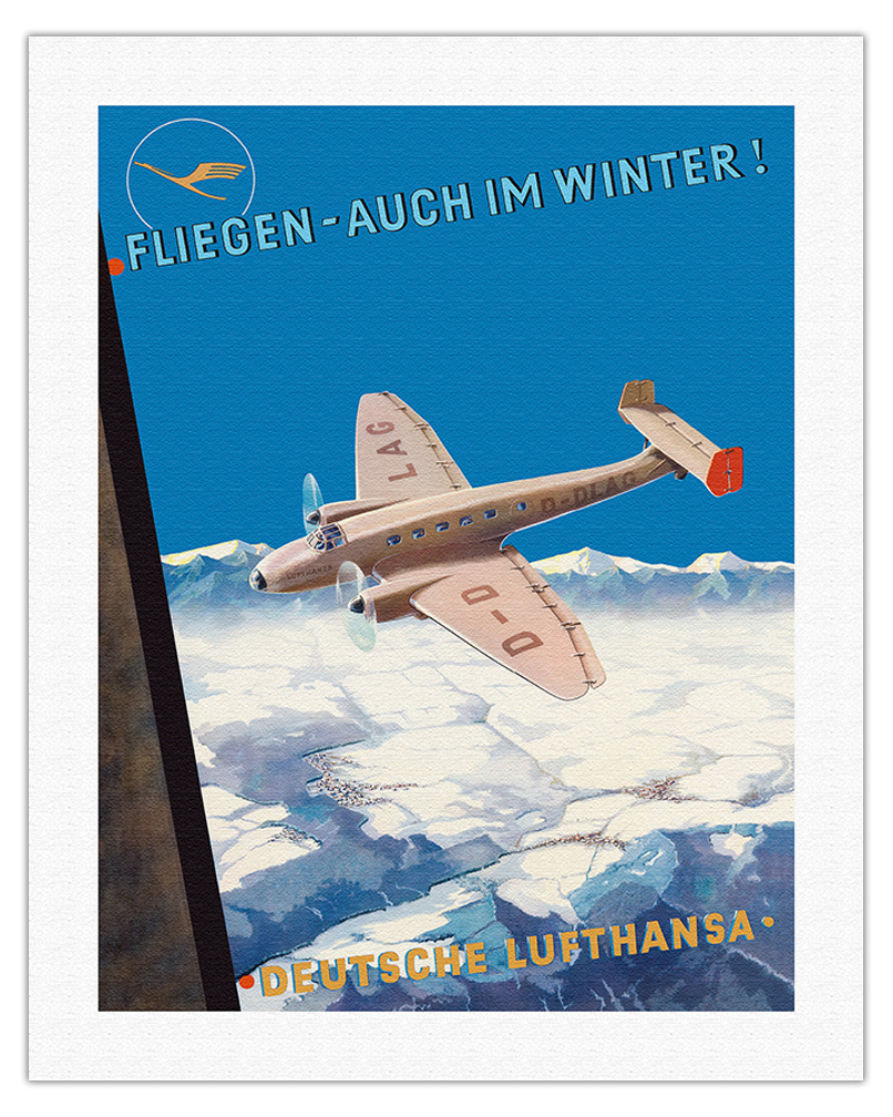 Fly Even in Winter - Deutsche Lufthansa - Vintage German Airline Travel Poster - Picture 7 of 23
