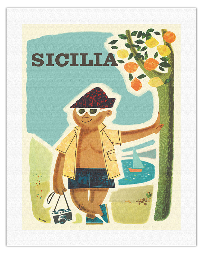 Sicily (Sicilia) Italy - Vintage Travel Poster by Rain� 1957 - Picture 10 of 25
