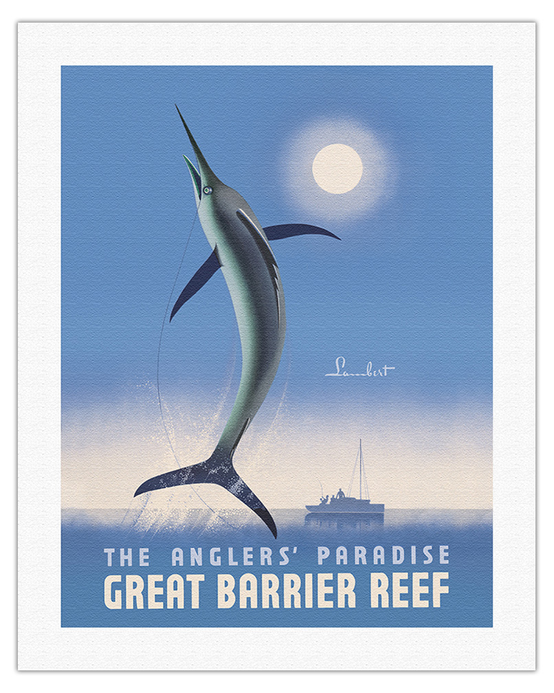 Great Barrier Reef Queensland Australia - Swordfish - Vintage Travel Poster 1936 - Picture 7 of 22