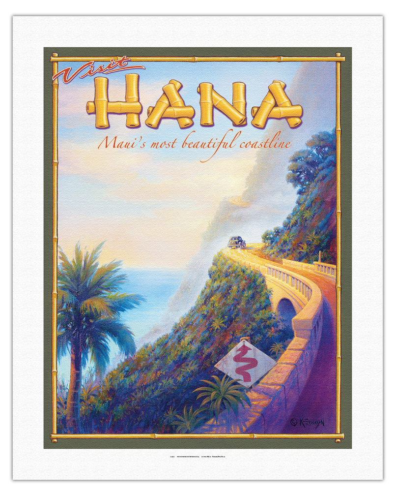 Visit Hana Maui Hawaii - Vintage Hawaiian Travel Poster by Kerne Erickson - Picture 10 of 25