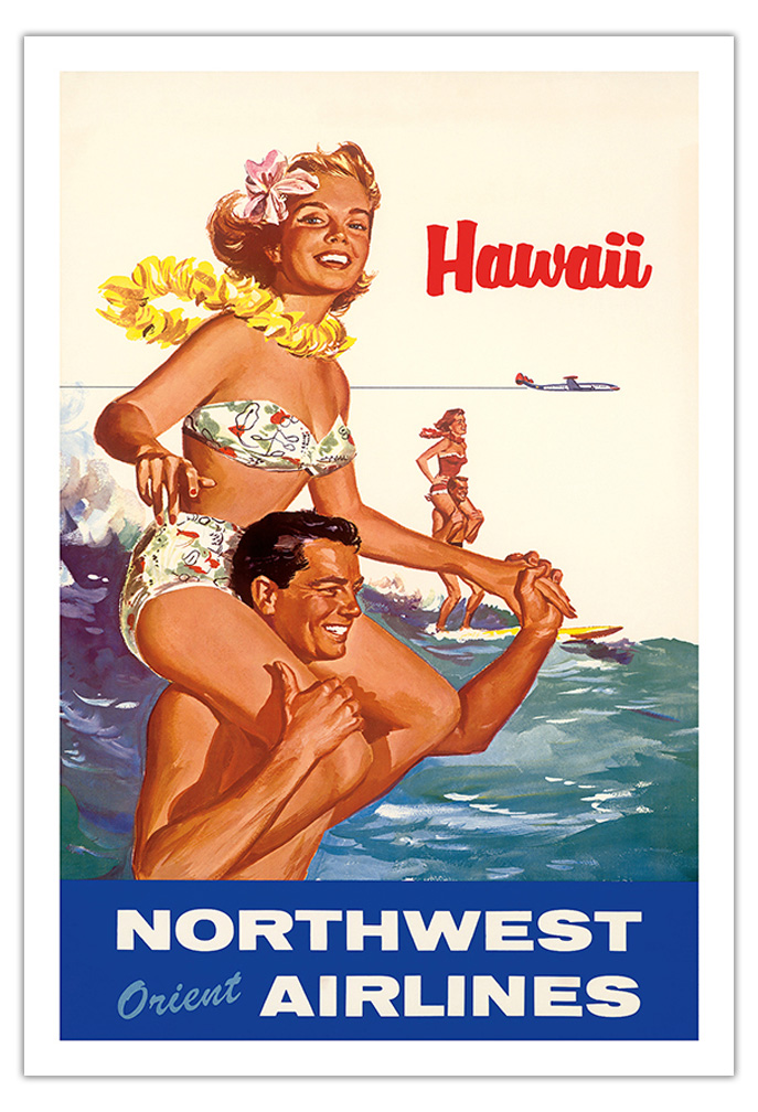 Hawaii - Northwest Orient Airlines - Vintage Airline Travel Poster c.1960s - Picture 8 of 22
