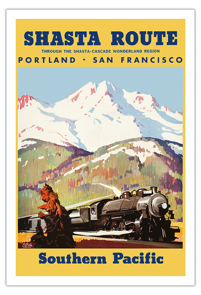 Shasta Route - Vintage Southern Pacific Railroad Travel Poster by M Logan 1933 - Picture 5 of 25