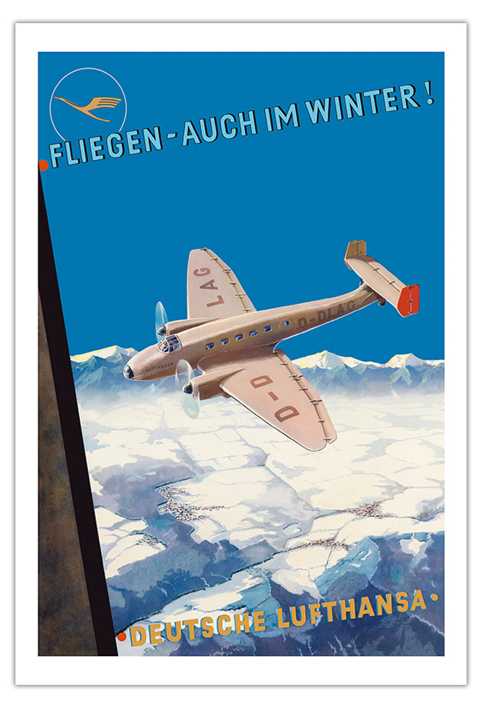 Fly Even in Winter - Deutsche Lufthansa - Vintage German Airline Travel Poster - Picture 8 of 23