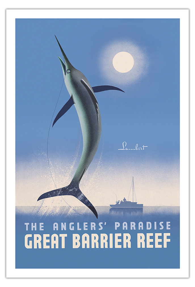 Great Barrier Reef Queensland Australia - Swordfish - Vintage Travel Poster 1936 - Picture 8 of 22