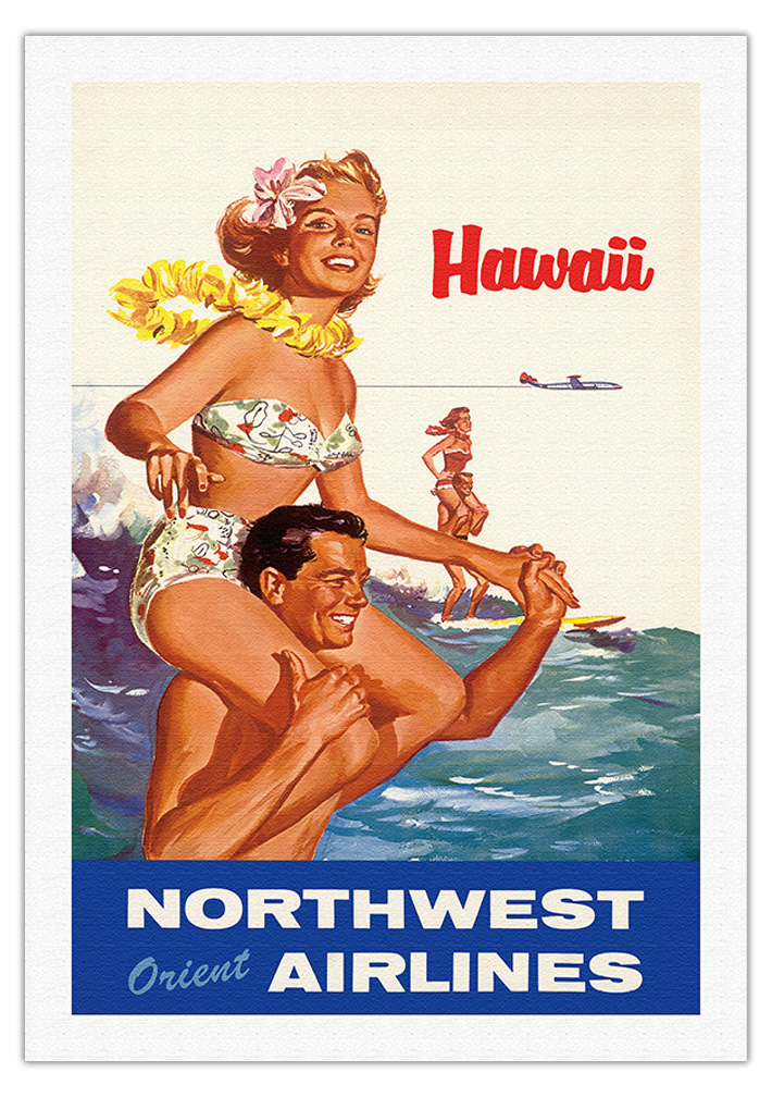 Hawaii - Northwest Orient Airlines - Vintage Airline Travel Poster c.1960s - Picture 9 of 22