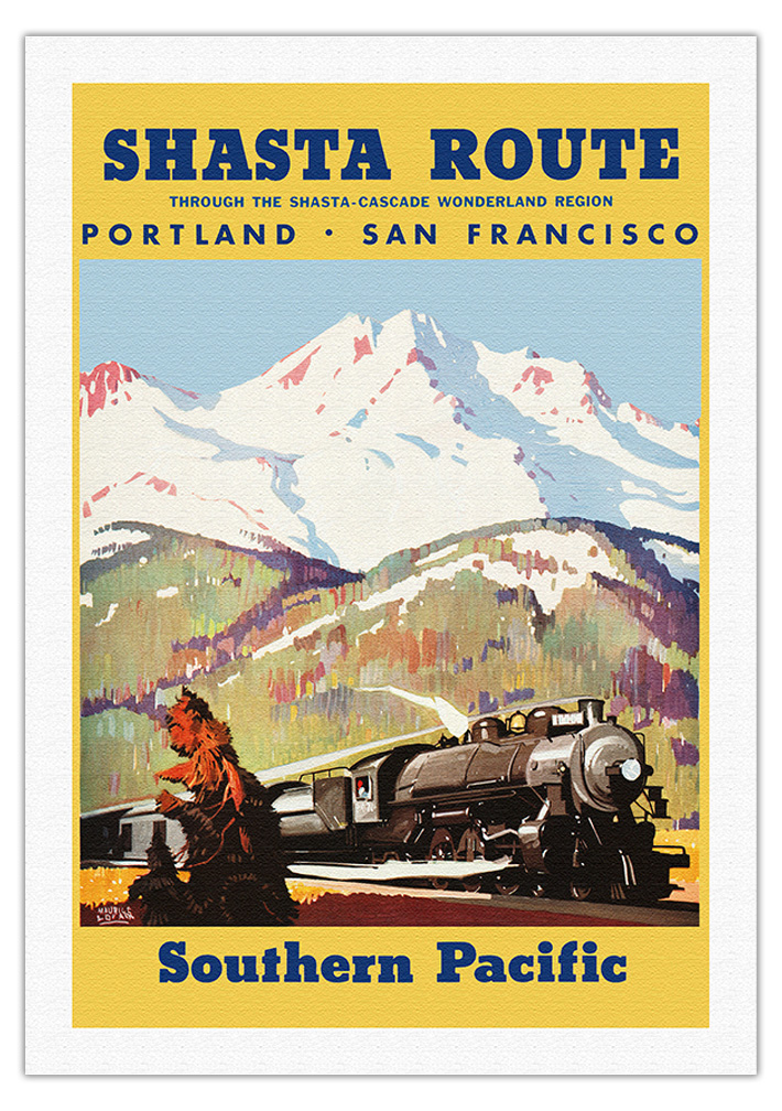Shasta Route - Vintage Southern Pacific Railroad Travel Poster by M Logan 1933 - Picture 11 of 25