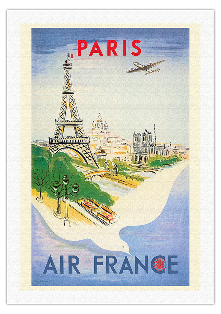 Paris - Eiffel Tower - Vintage Air France Travel Poster by R�gis Manset 1947 - Picture 10 of 23