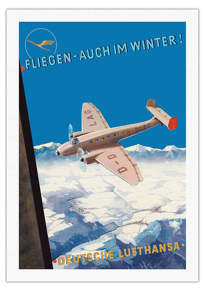 Fly Even in Winter - Deutsche Lufthansa - Vintage German Airline Travel Poster - Picture 9 of 23