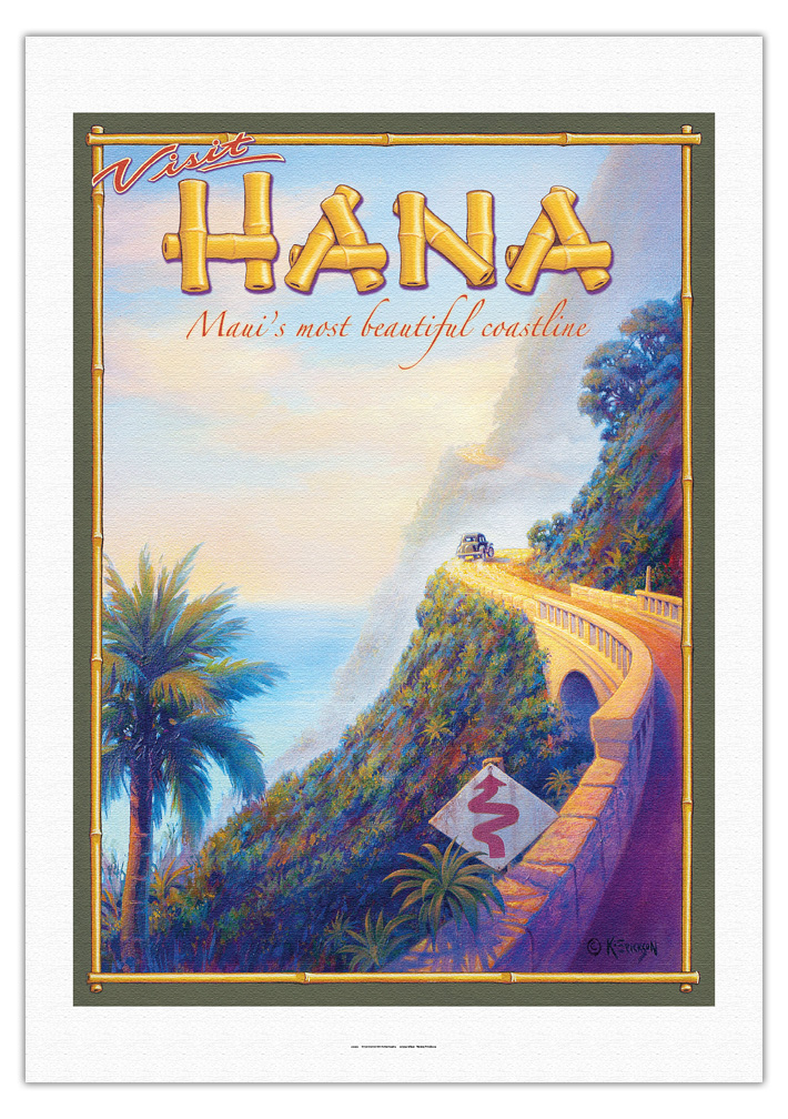 Visit Hana Maui Hawaii - Vintage Hawaiian Travel Poster by Kerne Erickson - Picture 11 of 25