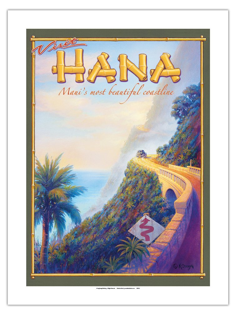 Visit Hana Maui Hawaii - Vintage Hawaiian Travel Poster by Kerne Erickson - Picture 6 of 25