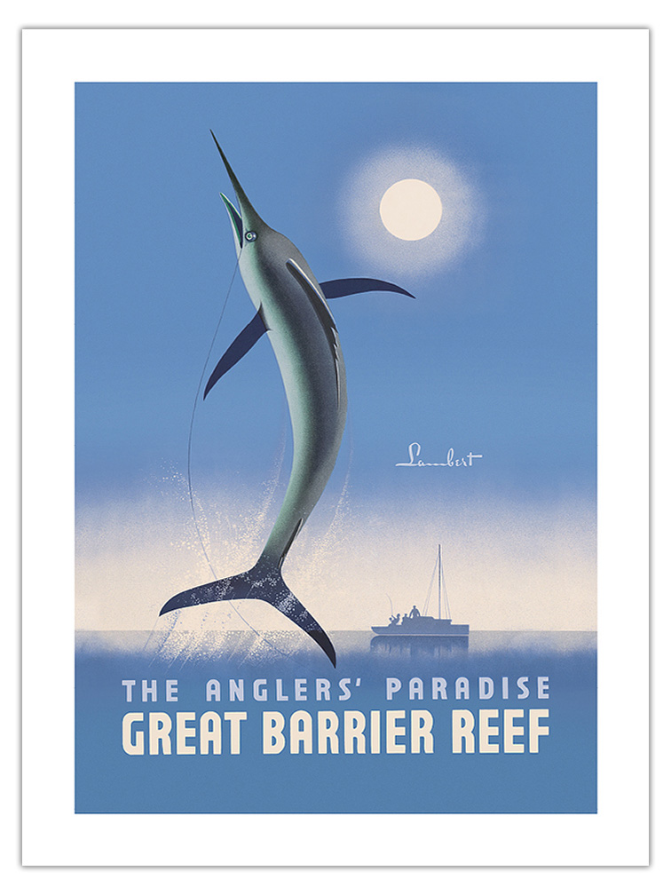 Great Barrier Reef Queensland Australia - Swordfish - Vintage Travel Poster 1936 - Picture 11 of 22