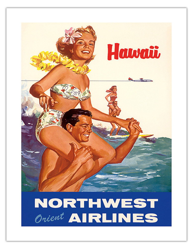 Hawaii - Northwest Orient Airlines - Vintage Airline Travel Poster c.1960s - Picture 12 of 22