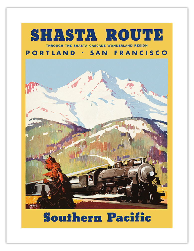 Shasta Route - Vintage Southern Pacific Railroad Travel Poster by M Logan 1933 - Picture 13 of 25