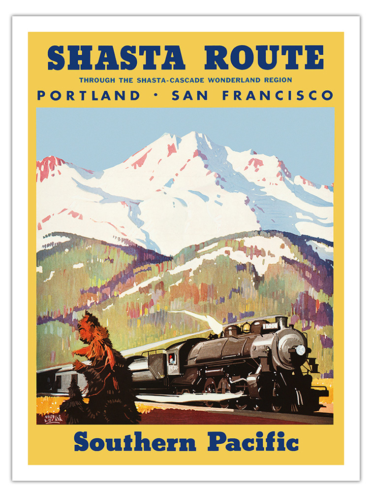 Shasta Route - Vintage Southern Pacific Railroad Travel Poster by M Logan 1933 - Picture 15 of 25