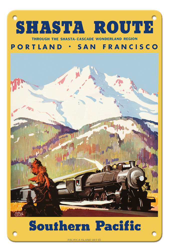 Shasta Route - Vintage Southern Pacific Railroad Travel Poster by M Logan 1933 - Picture 24 of 25