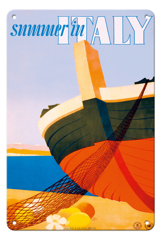 Summer in Italy - Fishing Boat - Vintage Travel Poster by Alfredo Lalia 1951 - Picture 24 of 25