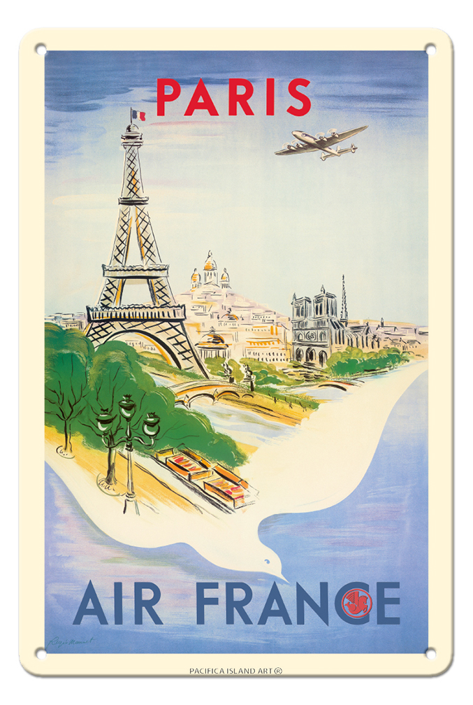 Paris - Eiffel Tower - Vintage Air France Travel Poster by R�gis Manset 1947 - Picture 22 of 23