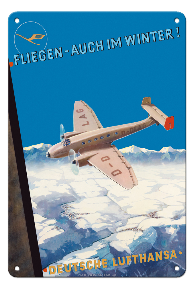 Fly Even in Winter - Deutsche Lufthansa - Vintage German Airline Travel Poster - Picture 15 of 23