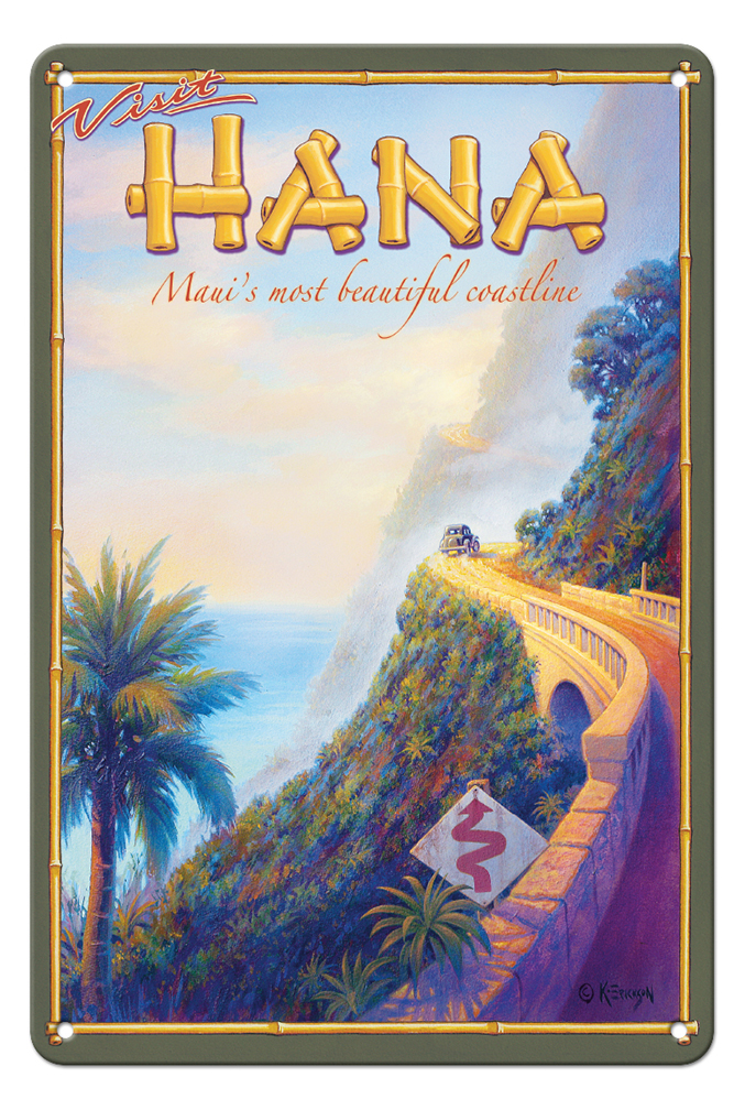 Visit Hana Maui Hawaii - Vintage Hawaiian Travel Poster by Kerne Erickson - Picture 24 of 25