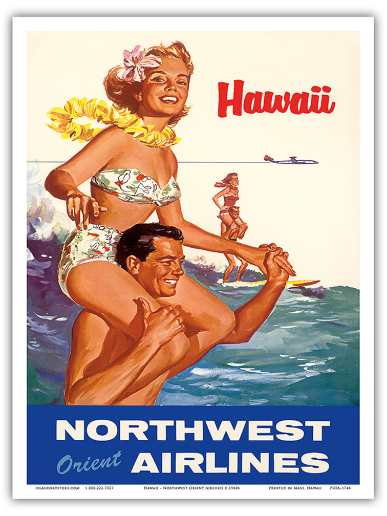 Hawaii - Northwest Orient Airlines - Vintage Airline Travel Poster c.1960s - Picture 15 of 22