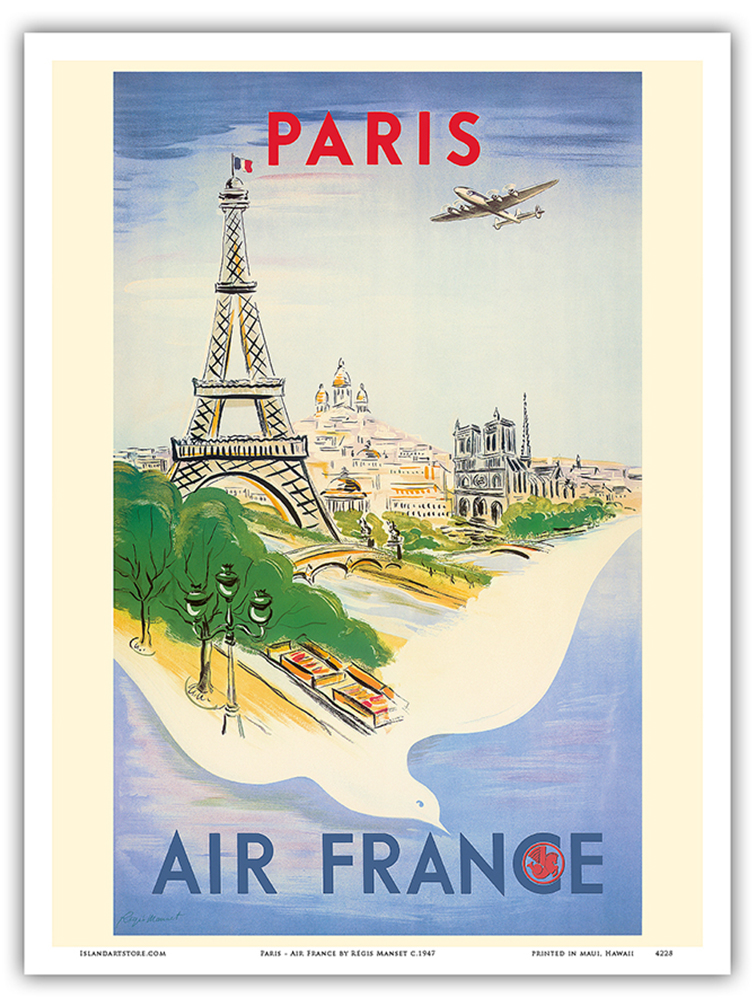 Paris - Eiffel Tower - Vintage Air France Travel Poster by R�gis Manset 1947 - Picture 14 of 23