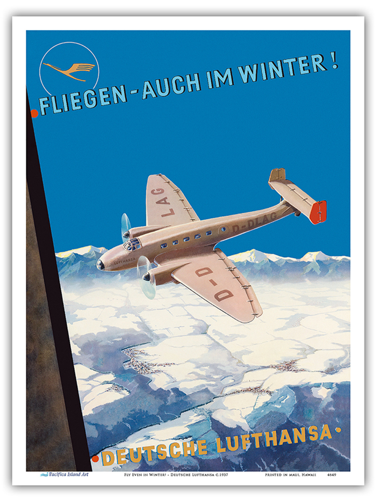 Fly Even in Winter - Deutsche Lufthansa - Vintage German Airline Travel Poster - Picture 16 of 23
