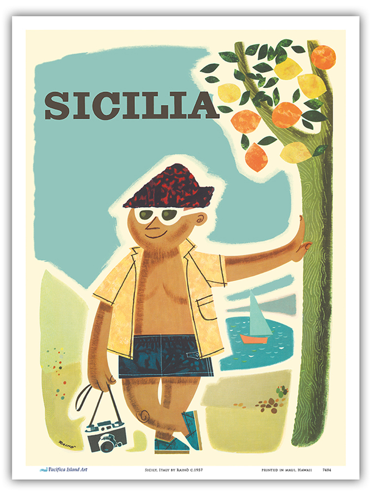 Sicily (Sicilia) Italy - Vintage Travel Poster by Rain� 1957 - Picture 16 of 25