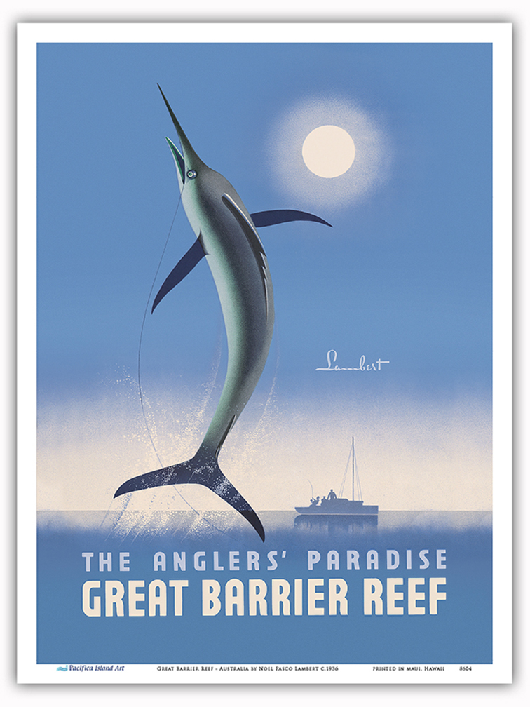 Great Barrier Reef Queensland Australia - Swordfish - Vintage Travel Poster 1936 - Picture 15 of 22