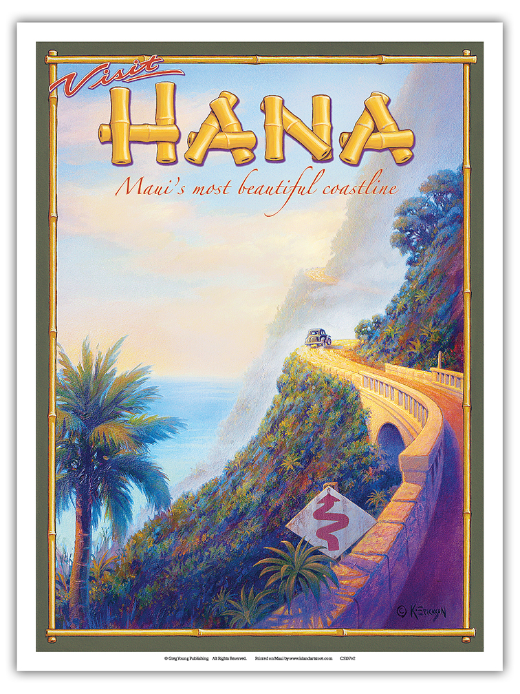 Visit Hana Maui Hawaii - Vintage Hawaiian Travel Poster by Kerne Erickson - Picture 16 of 25